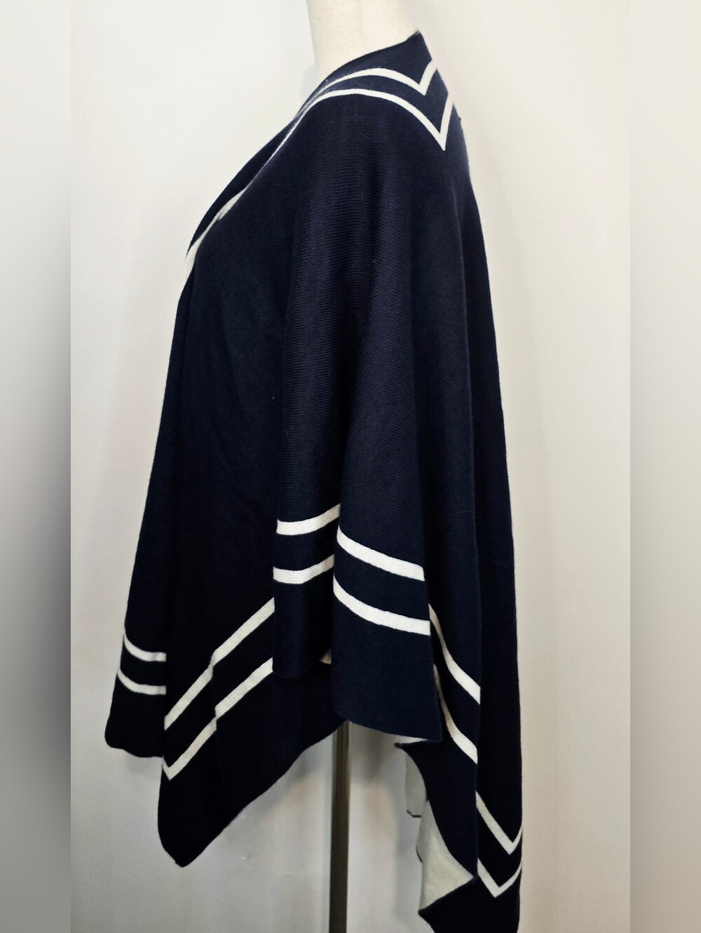 Navy Lauren Ralph Lauren Nautical Cape Poncho Coastal Preppy Academia Minimalist - Picture 9 of 10